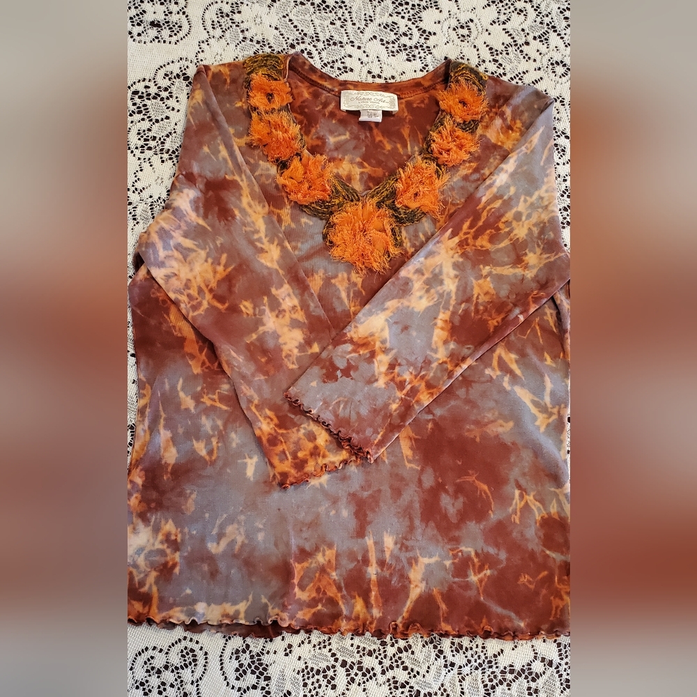 Nature Art by Lynn Yang size medium fall colors hand dyed 3/4 sleeve top
